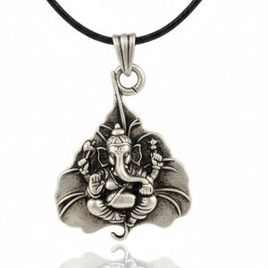 Ganesha Pendant Necklace‎ on Black Cord Religious Spiritual Jewelry
